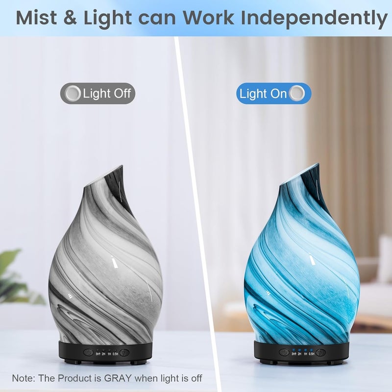 JOYOLO Essential Oil Diffuser, 120ML Glass Aromatherapy Diffuser with Auto Shut-Off and 7 Color LED Lights, Ultrasonic Mist Humidifier with 4 Timer for Home Office Bedroom (Gray Wave) - Image 3